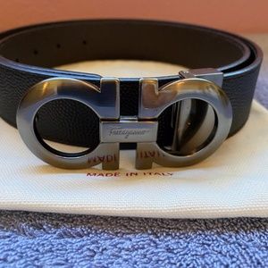 Men's Ferragamo Pebble Black Belt -Size 36